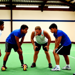 **Prompt 1: The Pressure of the Practical Exam**
    A sports instructor candidate, mid-action on a sports field (e.g., demonstrating a drill, coaching a small group), displaying intense focus and mental fortitude under pressure. The scene conveys a challenging practical exam environment, with subtle elements hinting at evaluation or observation in the background. The candidate's expression shows determination and quick decision-making amidst the dynamic setting. The lighting suggests a high-stakes moment, emphasizing their skill and resilience.